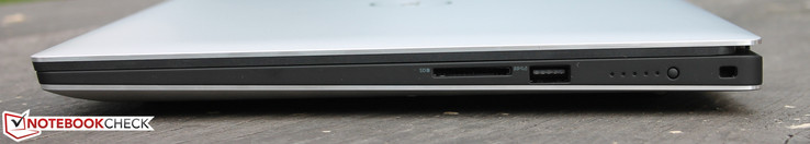 a destra: Lettore di schede SD, USB 3.0, LED batteria, Kensington Lock