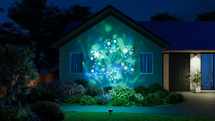 La luce proiettore per decorazioni da esterno Govee offre immagini a tema su uno sfondo colorato. (Fonte: Govee)