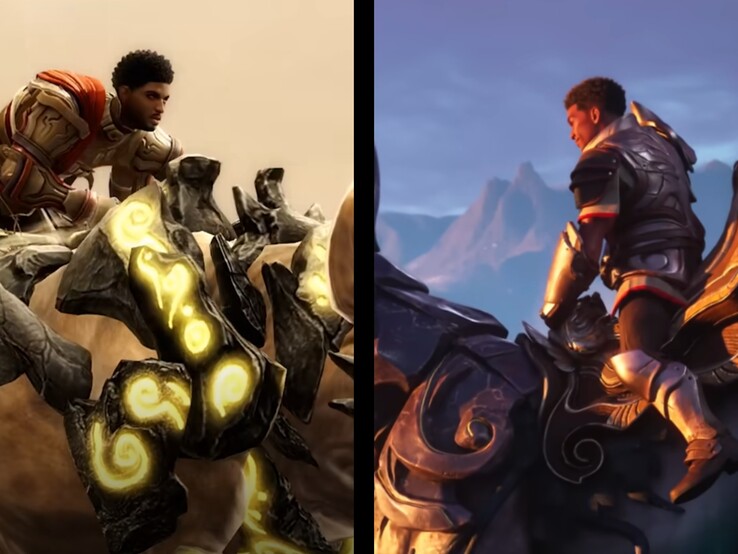 Un confronto tra Guild Wars 2 (a sinistra) e Guild Wars 3 (a destra).