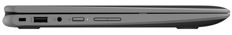 A sinistra: slot lock cable, USB 3.2 Gen 1 (Type-A), combo audio, pulsante accensione, controllo volume