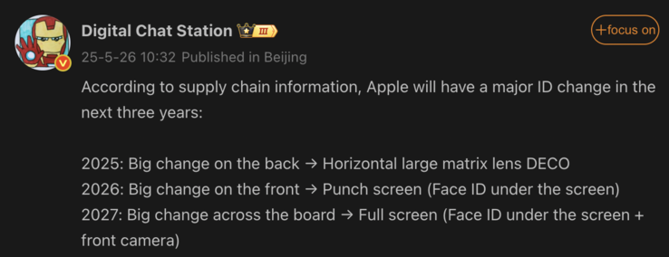 Cambiamenti di design trapelati per le prossime generazioni di iPhone. (Fonte immagine: Weibo - traduzione automatica)