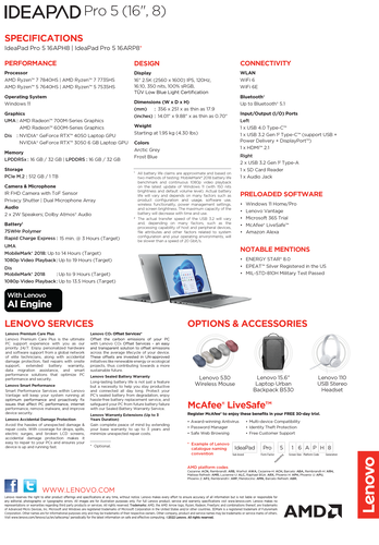 Lenovo IdeaPad Pro 5 16 - Specifiche. (Fonte: Lenovo)