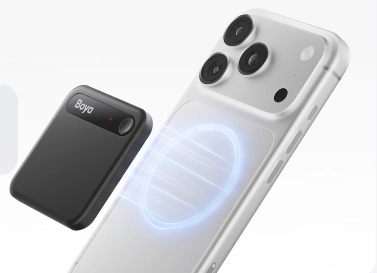 Il registratore di riunioni con IA Boya Notra Neo è dotato di un supporto magnetico compatibile con MagSafe.