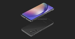 Un rendering di &quot;Galaxy A55&quot;. (Fonte: OnLeaks x MySmartPrice)