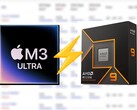 Applel'M3 Ultra di AMD appare su Cinebench 2024 e precede la CPU Ryzen 9 9950X di circa il 25%. (Fonte immagine: Apple, AMD, modificato)