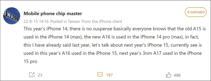 Apple rivendicazione dell'iPhone 15. (Fonte: Weibo - traduzione automatica)