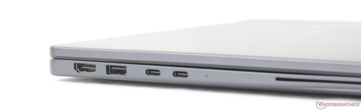 A sinistra: HDMI 2.1, USB-A 3.2 Gen. 1 (5 Gbps), 2x USB-C Thunderbolt 4 con DisplayPort 2.1 + Power Delivery