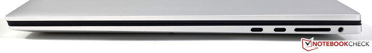 A destra: 2x Thunderbolt 4 (USB-C 4.0 con 40 GB/s, Power Delivery, DisplayPort), lettore di schede SDXC, stereo da 3,5 mm