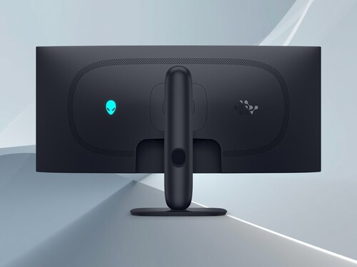 Si vede il retro del monitor Alienware AW3426DW da 34 pollici con tecnologia QD-OLED