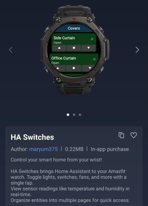 L'app Zepp Mini di HA Switches per gli smartwatch Amazfit