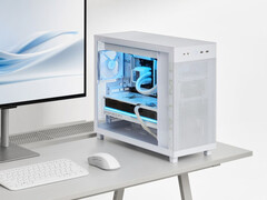 Il Prime A303 è rifinito in bianco con pannelli laterali in vetro. (Fonte: Asus)