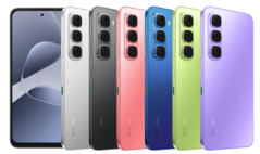 Infinix Hot 60i è disponibile nelle varianti di colore nero lucido, argento titanio, blu ombra, rosso neon, verde prato e viola soul eye (fonte: Infinix)