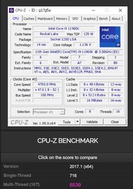 Intel Core i9-11900K CPU-Z. (Fonte immagine: CPU-Z Validator)