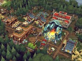 Un'immagine che mostra gli edifici presenti nel gioco Against the Storm, attualmente scontato del 70% su Steam.