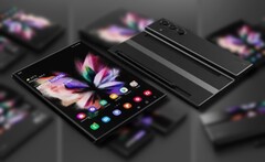 Il Samsung Galaxy Z Fold Note sfoggia un sistema a tripla fotocamera in questo concept. (Fonte immagine: LetsGoDigital - modificato)