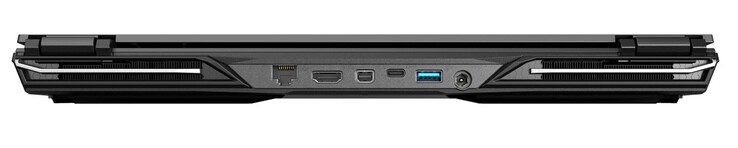 Lato posteriore: RJ45-LAN, HDMI 2.0, Mini-DisplayPort 1.4, USB-C 3.1 Gen2 (DisplayPort), USB-A 3.0, alimentazionepter