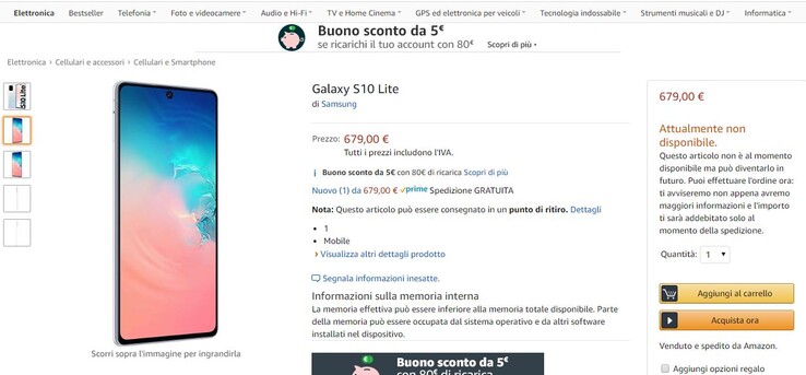 Samsung S10 Lite su Amazon.it