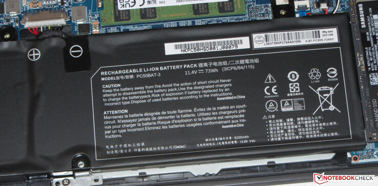 La batteria ha una capacità di 73 Wh.