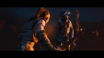 Un'immagine che mostra una battaglia tra Senua e un nemico in Senua's Saga: Hellblade II.