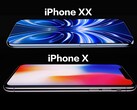 Presunto rendering di iPhone XX/20 (in alto), iPhone X (in basso).