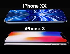 Presunto rendering di iPhone XX/20 (in alto), iPhone X (in basso).