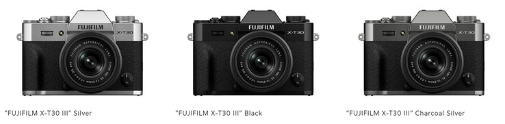 La fotocamera digitale mirrorless Fujifilm X-T30 III è disponibile in tre colori. (Fonte: Fujifilm)