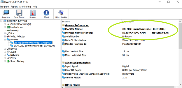 Rapporto HWiNFO: Il portatile è dotato di un pannello CMN14D4 (fonte immagine: Screen grab)