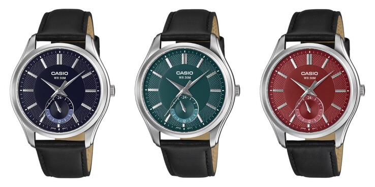 Da sinistra a destra: gli orologi Casio MTP-B315L-2AV, MTP-B315L-3AV e MTP-B315L-4AV