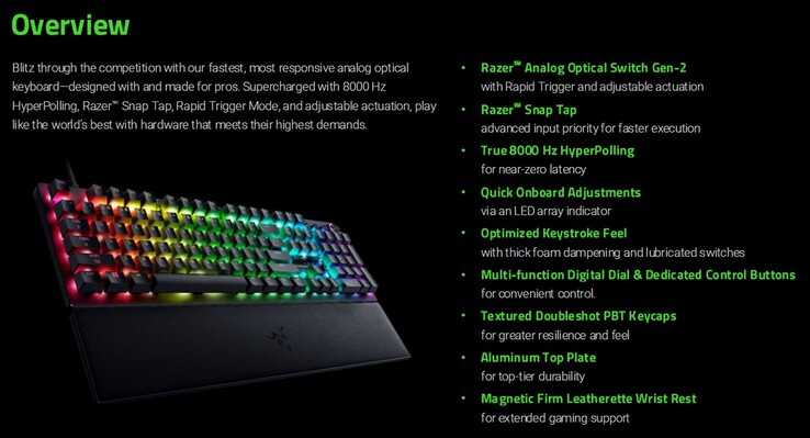Caratteristiche della tastiera da gioco Razer Huntsman V3 Pro 8KHz (Fonte: Razer PR con modifiche)