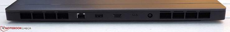 Retro: RJ45-LAN, USB-A 3.0, HDMI, USB-C 3.0 with DisplayPort, alimentazione
