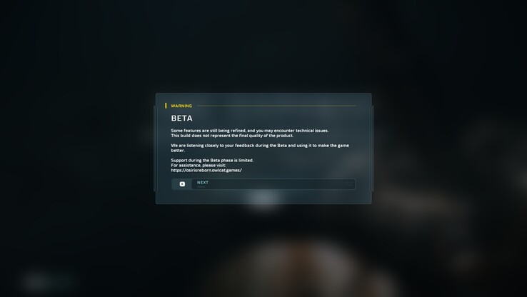 La schermata di avviso della beta conferma che si tratta di una build in corso d'opera che non riflette la qualità finale del gioco. 