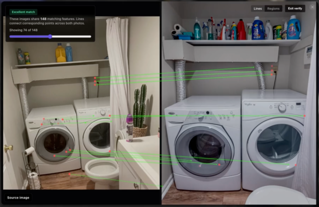 Dimostrazione di Raven AI. Lo strumento abbina le foto degli interni agli annunci immobiliari online.