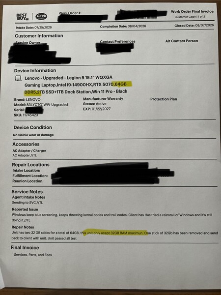 Dichiarazione di riparazione di Best Buy per Lenovo Legion 5
