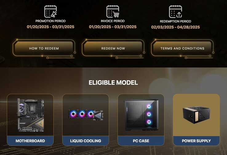 L'offerta è valida solo per PSU, case per PC, schede madri e raffreddatori AIO specifici. (Fonte immagine: MSI)