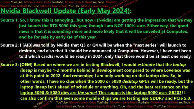 Voci sulle SKU dei laptop Nvidia Blackwell (immagine tramite Moore's Law is Dead su YouTube)