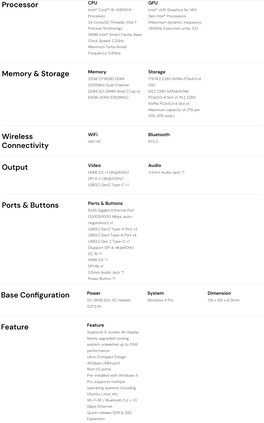 Scheda tecnica del mini PC Matrix M5