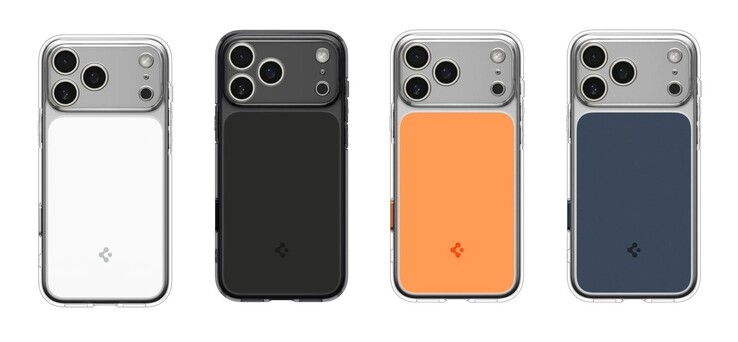 L'Ultra Hybrid T è disponibile in tre opzioni di colore che corrispondono all'iPhone 17 Pro (Max), più una variante extra nera. (Fonte immagine: Spigen, modificato)