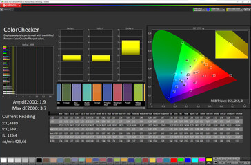 accuratezza del colore (spazio colore target: P3; profilo: vivido, caldo)