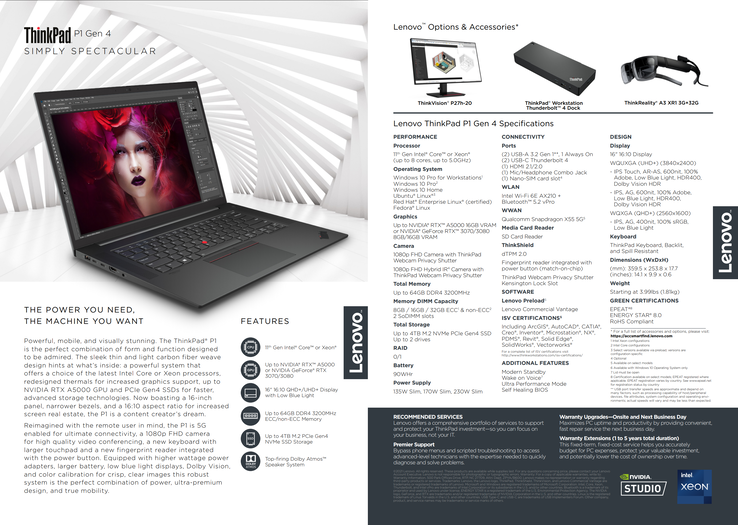Lenovo ThinkPad P1 Gen 4 - specifiche