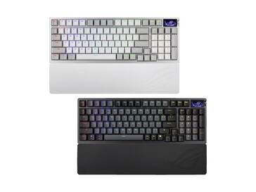 Il ROG Azoth 96 HE sarà disponibile nei colori bianco e nero con un poggiapolsi staccabile. (Fonte: Asus)