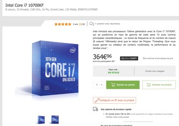 L'Intel Core i7-10700KF costa 165 euro (~$195) meno dell'AMD Ryzen 5 5800X su www.materiel.net