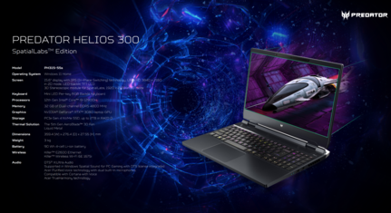 Acer Predator Helios 300 SpatialLabs Edition - Specifiche. (Fonte: Acer)