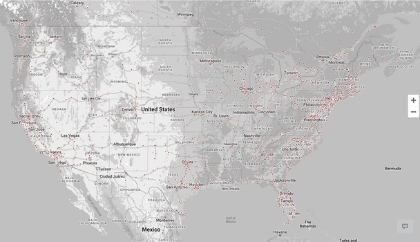 I Supercharger di Tesla punteggiano il paesaggio nordamericano e si contano a migliaia. (Fonte: Tesla)