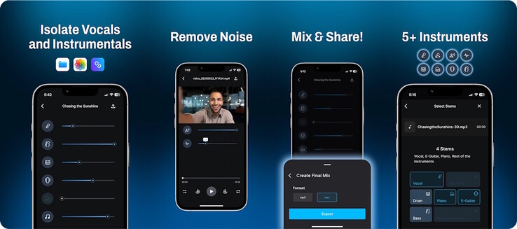 Gaudio Studio utilizza l'intelligenza artificiale GSEP per eliminare il rumore di fondo o per separare gli stami di voce e strumenti sugli smartphone. (Fonte: Gaudio Lab)