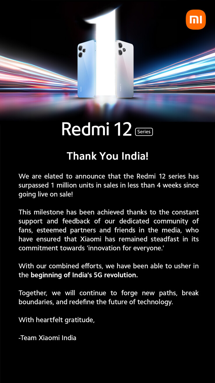 Xiaomi invia una nota di ringraziamento per la sua serie Redmi 12. (Fonte: Xiaomi via X/Twitter)