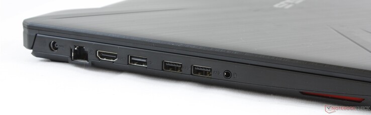 A Sinistra: alimentazione Gigabit RJ-45, HDMI 2.0, USB 2.0 Type-A, 2x USB Type-A 3.1 Gen. 1, 3.5 mm combo audio