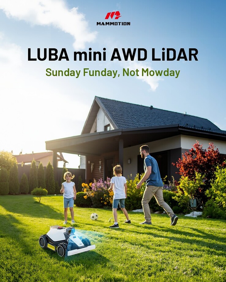 Un poster del tosaerba robotico Mammotion Luba mini AWD LiDAR condiviso sui social media. (Fonte: Mammotion)