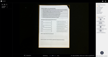 Panoramica della scansione nel software CZUR con selezione rapida.