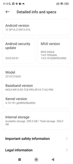 Software dello Xiaomi Redmi Note 12 Pro+ 5G
