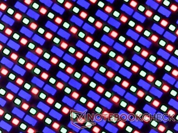 Array di subpixel OLED. Sfortunatamente, il display mostra una granulosità notevolmente maggiore rispetto a un pannello IPS lucido